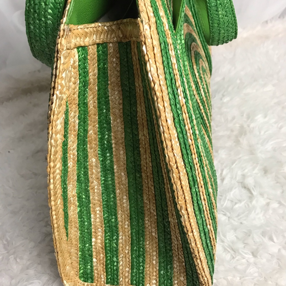 Kate Spade Lawn Party Reign Large Straw Half Moon Tote Green Beach Pool Vacation - Picture 5 of 8